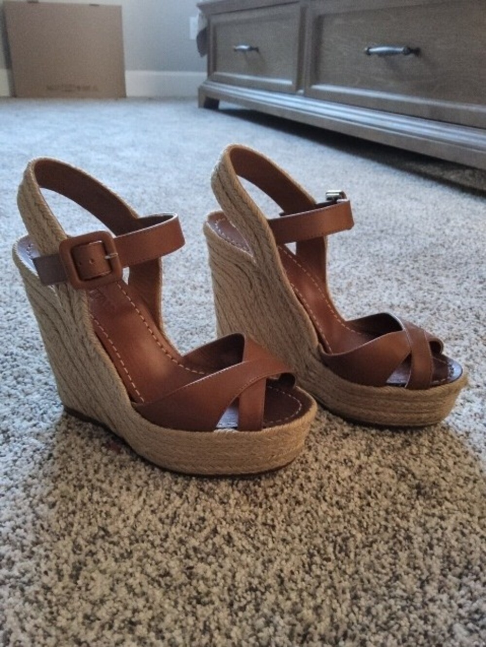 Valentino Brown Leather Slingback/Rope Wedge Sandals - Picture 2 of 7